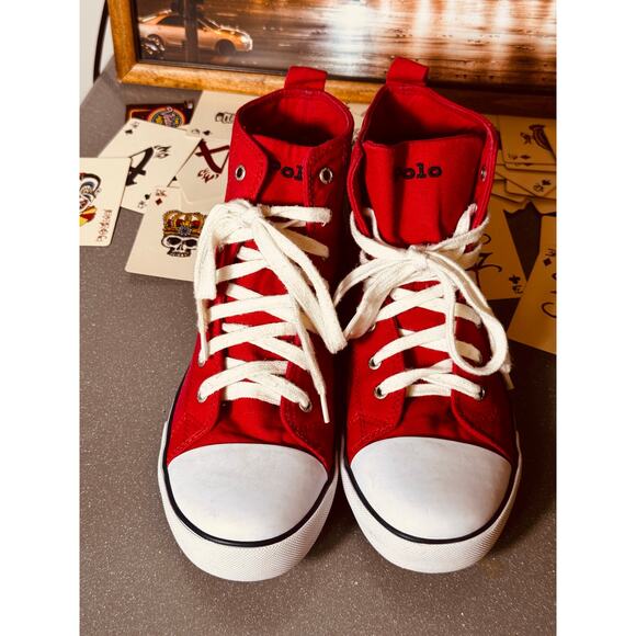 Polo Ralph Lauren Hamptyn Hi II Bear High Top Sneakers Red White Canvas Men’s 7 main image 7